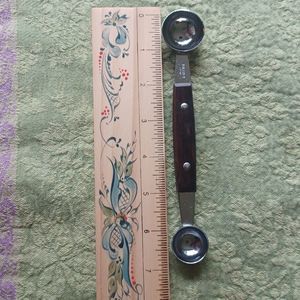 Vintage Japan BALFOUR Double  Melon Baller Stainless Wood Handle Shiny Retro EUC